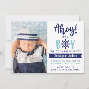 Faire-part Bébé Nautique Ahoy Striped it's A Boy Photo