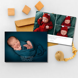 Faire-part Bébé Photo collage Nom élégant Script Birth Anno