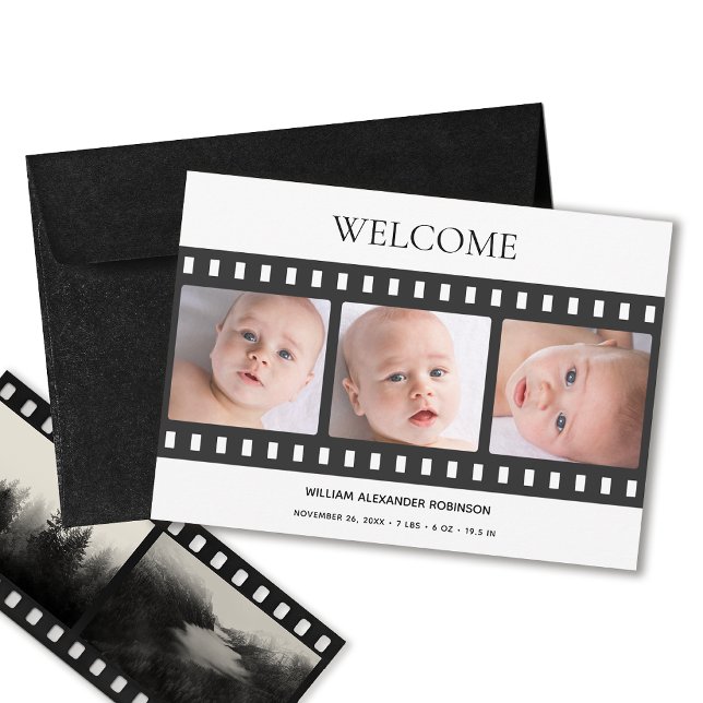 Faire-part Bébé Photo Élégant Filmstrip Classy Naissance (Créateur téléchargé)