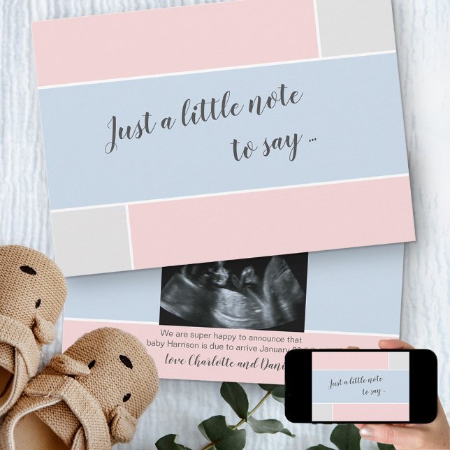 Faire-part Bébé rose et bleu Personnalisé Sonogramme Photo Gr (Créateur téléchargé)