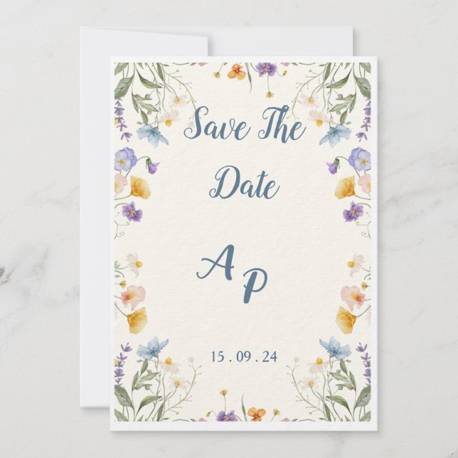 Faire-Part Beige Fleur pour Mariage (Devant)