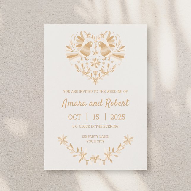 FAIRE-PART BEIGE MEXICAN OTOMI HEART (Créateur téléchargé)