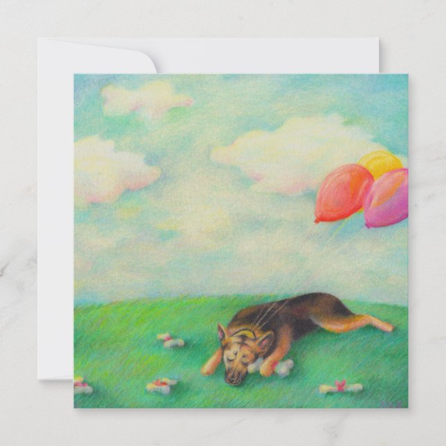 Faire-part berger allemand fille d'anniversaire mignon dessin (Devant)