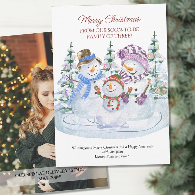 Faire-part Bientôt être la famille de 3 Joyeux Snowmen Grosse (Créateur téléchargé)