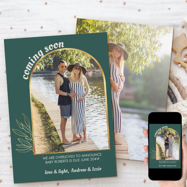 Faire-part Bientôt Gold Arch 2 Photo Green Grossesse (Créateur téléchargé)