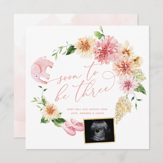 Faire-part Bientôt Trois Ultrasoniques De Grossesse Révéler (Devant / Derrière)