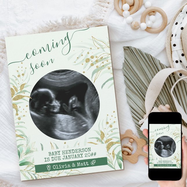 Faire-part Bientôt Ultrasound Photo Elegant Foliage (Créateur téléchargé)