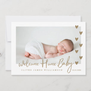 Faire-part Bienvenue Accueil Bébé Moderne Minimal Gold Hearts
