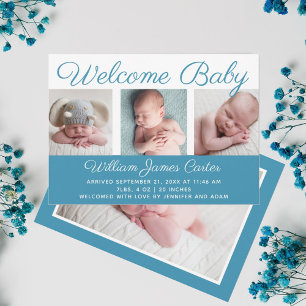 Faire-part Bienvenue Baby Boy Blue Photo Script Cursif Naissa
