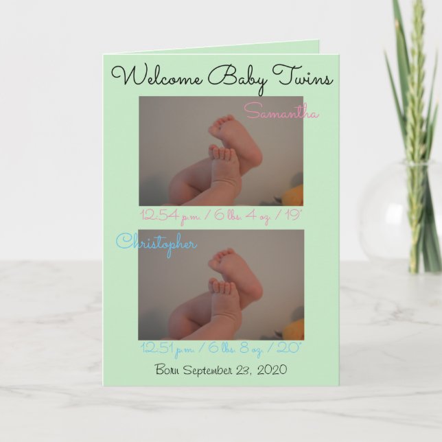 Faire-part Bienvenue Baby Girl Twins Birth Stats Card (Devant)