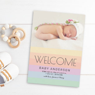 Faire-part Bienvenue Bébé élégant Pastel Rainbow Photo naissa