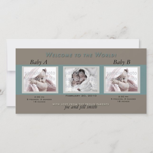 Faire-part Bienvenue jumeaux (Devant)