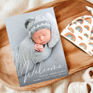 Faire-part Bienvenue Photo White Script Naissance