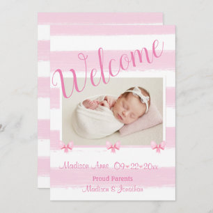 Faire-part Bienvenue Pink Photo Script Personnaliser la naiss