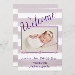 Faire-part Bienvenue Purple Photo Script Personnaliser la nai