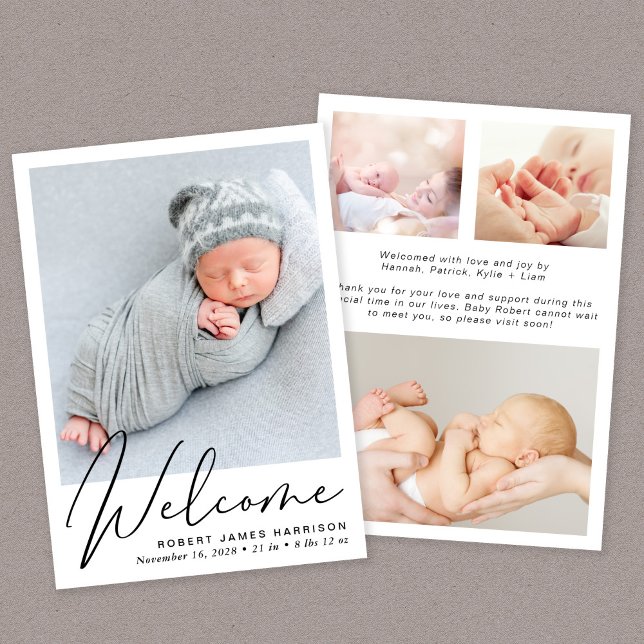 Faire-part Bienvenue Script 4 Photo Naissance (Our user-friendly template allows you to create your perfect birth announcement)