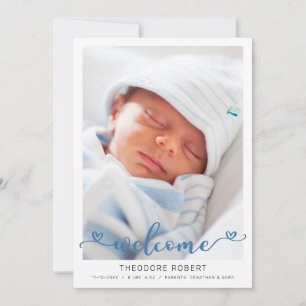 Faire-part Bienvenue Typographie Cœur Bébé Garçon Photo