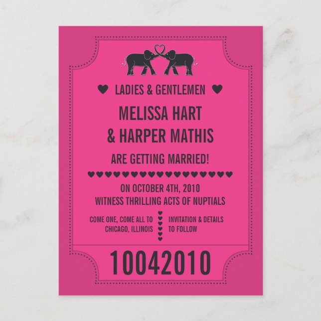 Faire-part Billet Carnaval Enregistrer la date Carte postale (Devant)