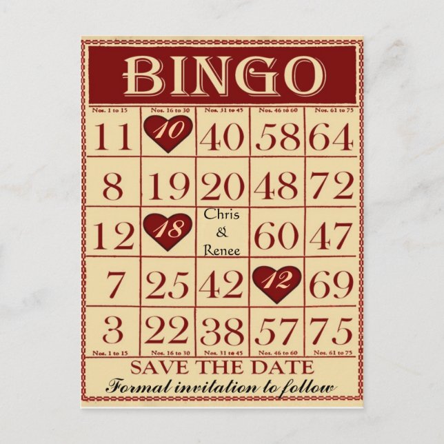 Faire-part Bingo Enregistrer la date carte postale (Devant)