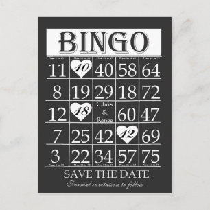 Faire-part Bingo Enregistrer la date Carte postale noire et b