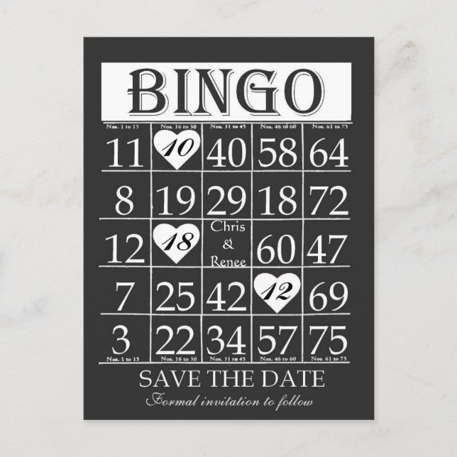 Faire-part Bingo Enregistrer la date Carte postale noire et b (Devant)