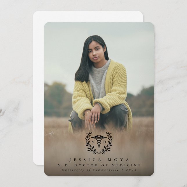 Faire-part Black Caduceus MD Docteur en médecine (Devant / Derrière)