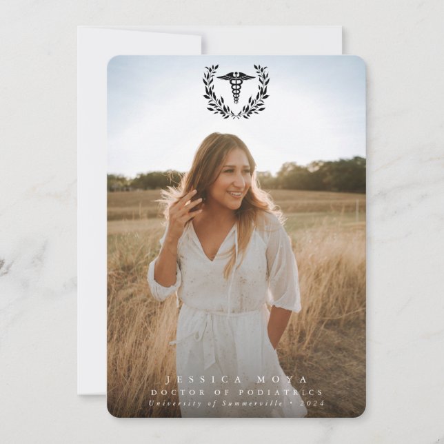 Faire-part Black Caduceus Médicale School 2 Diplôme Photo (Devant)