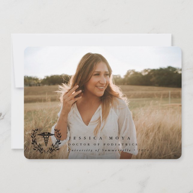 Faire-part Black Caduceus Médicale School 2 Diplôme Photo (Devant)