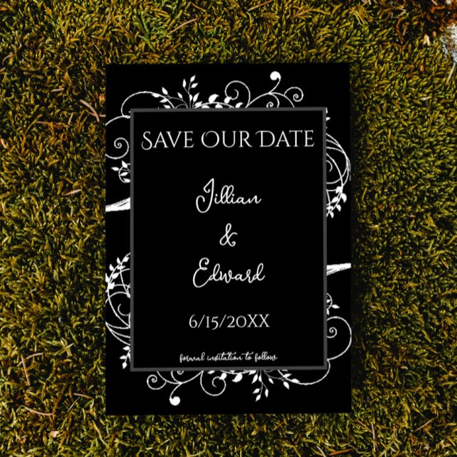 Faire-part Black Flourish Enregistrer La Date Annonce (Black Flourish Save the Date Wedding Announcement)