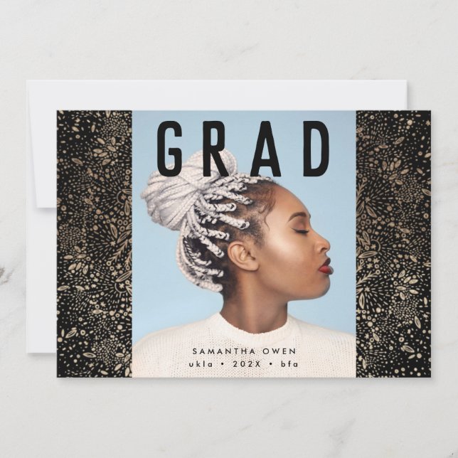 Faire-part Black Modern Gold Foil Botanical Grad Photo (Devant)