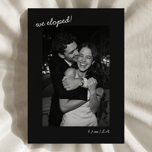 Faire-part Black Script Photo We Eloped Minimalist Modern (Créateur téléchargé)