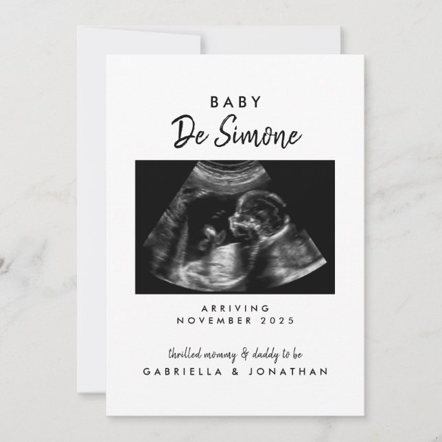 Faire-part  Black White Typography Sonogram Photo Pregnancy (Devant)