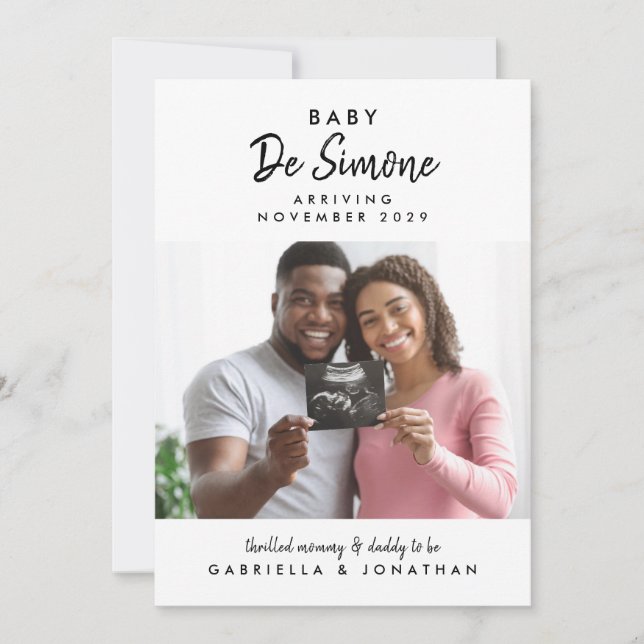 Faire-part  Black White Typography Sonogram Photo Pregnancy (Devant)