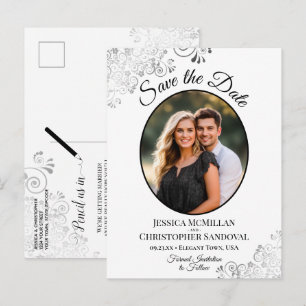 Faire-Part Blanc Mariage Dentelle d'Argent Photo O