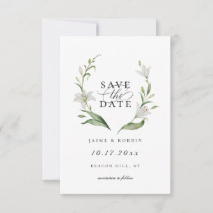 Faire-part Blanche Lily Botanique Floral Enregistrer La Date 