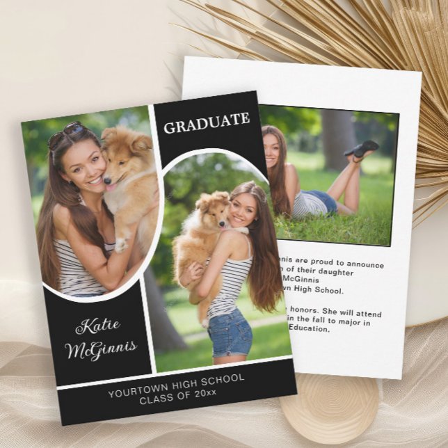 Faire-part Blancs Noir Diplôme Photo Arch (Modern arch-photo graduation announcement )
