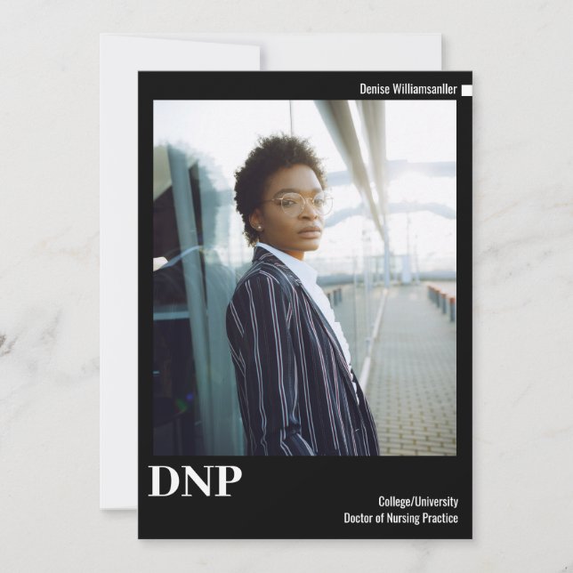 Faire-part Blancs noirs minimaux Photo DNP Graduation (Devant)