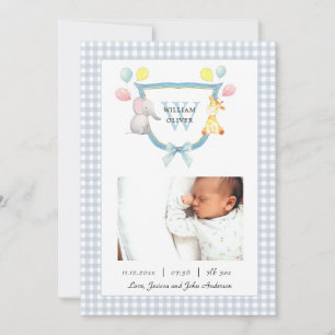 Faire-part Blason Monogrammé avec animal aquarelle de naissan