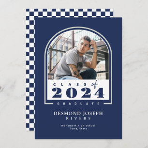 Faire-part Bleu Blanc 2024 Arc moderne photo Graduation