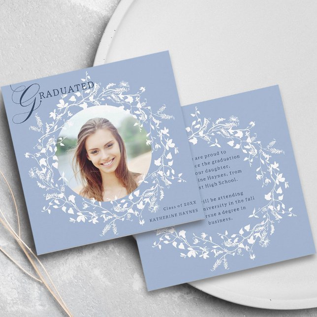 Faire-part Bleu Bleu Fleur sauvage Wreath Graduation (Front & Back)