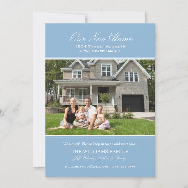 Faire-part Bleu Élégant Notre Nouvelle Photo Maison Déménager (Devant)