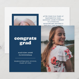 Faire-part Bleu et blanc Congrats Grad Two Diplôme Photo