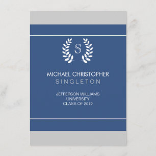 Faire-part bleu et blanc d'université d'obtention