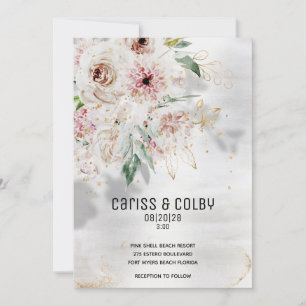 Faire-part Bleu étincelant Blanc & Vert Mariage Inviter