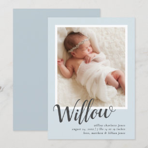 Faire-part Bleu Moderne Calligraphie Bébé Garçon naissance
