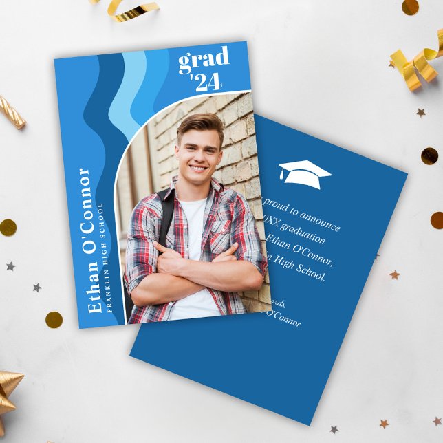 Faire-part Bleu Moderne Lycée Diplômé photo (Blue Modern Graduate Photo Arch Graduation Announcement)