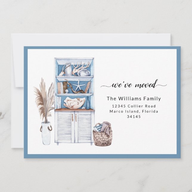 Faire-part Bleu Nautique Nous avons bougé (Devant)