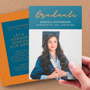 Faire-part Bleu Orange Party Graduate Editable Graduate