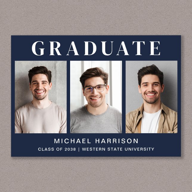 Faire-part Bleu photo simple 3 (Cherish the milestone: share your graduate's achievement with a custom photo graduation announcement)