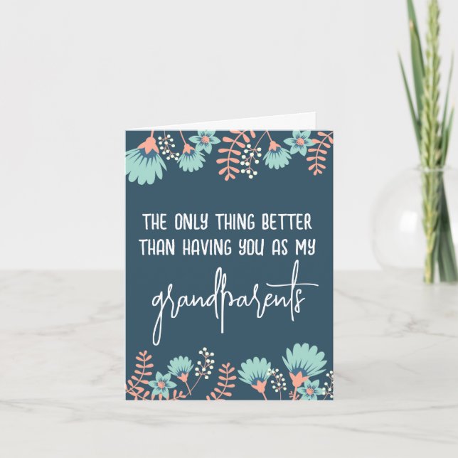 Faire-part Bleu sauvage Grossesse florale Révéler aux grands- (Devant)